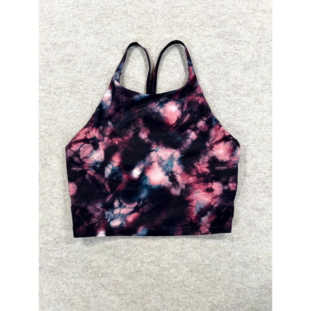 Old Navy Light Support PowerSoft Longline Sports Bra Womens M Black Pink Tie-Dye